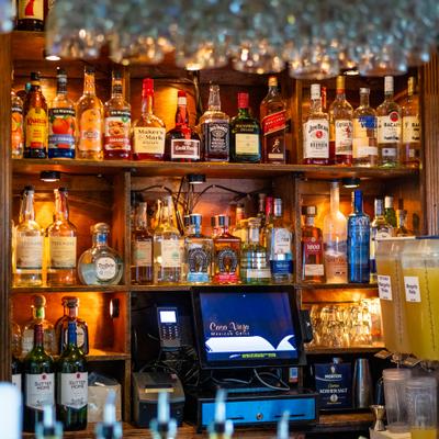 View at the spirit and liquer selection behind the bar.