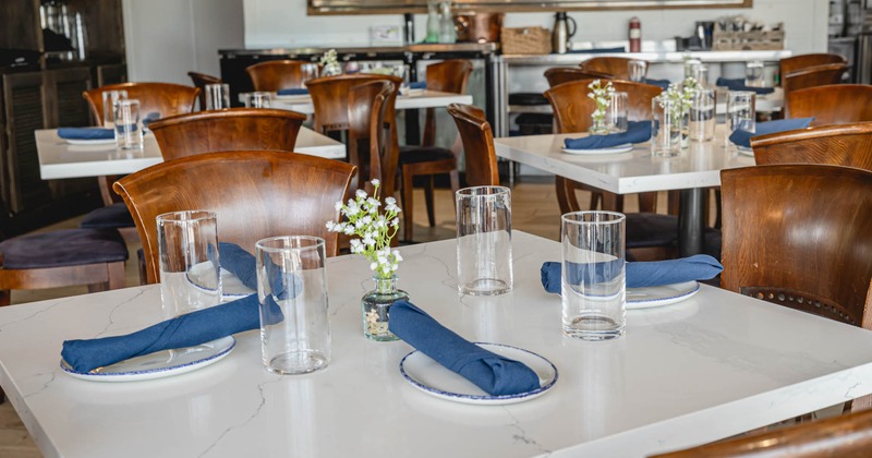 Interior, tables ready for guests