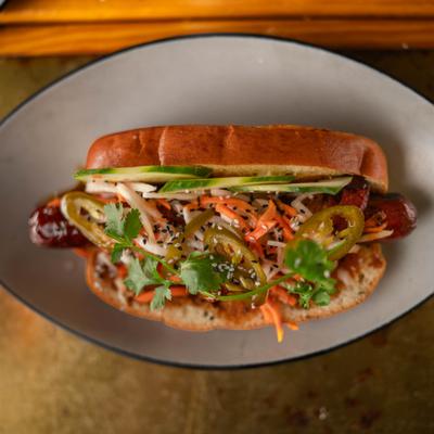 Banh mi dog in the plate.