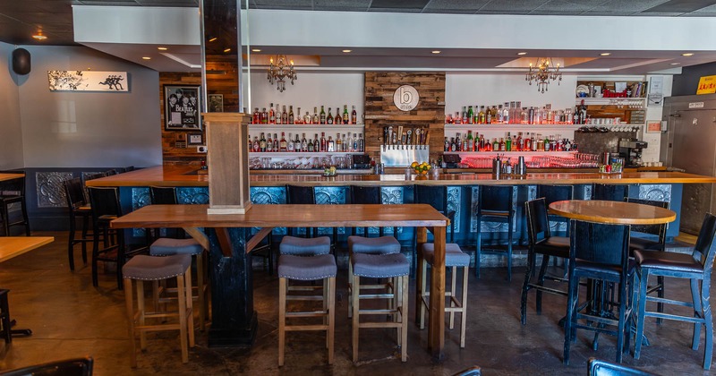 Interior, high tables and chairs