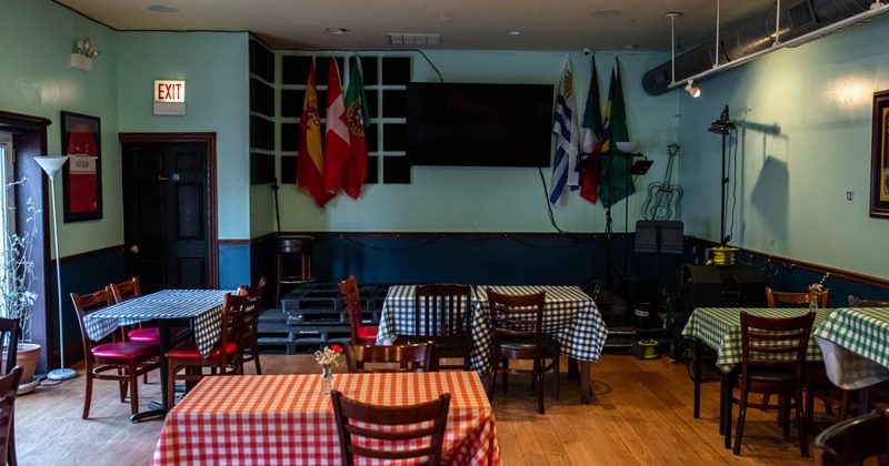 Inside, seating area