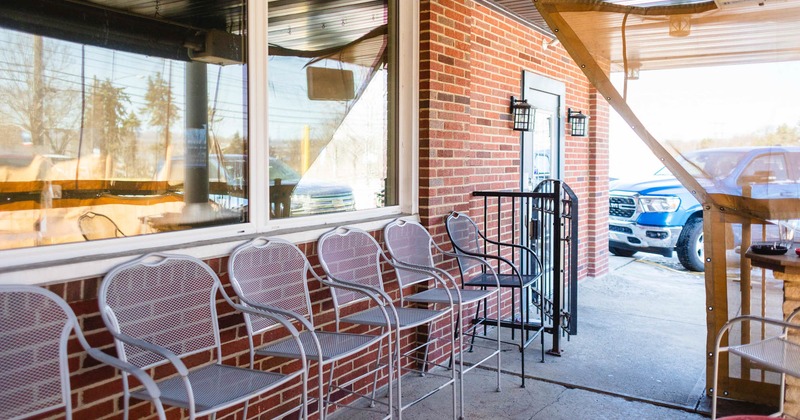Exterior, stools and seating area