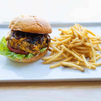 Cheeseburger and fries.