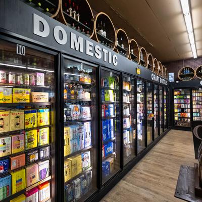 Domestic beers in the refrigerators.