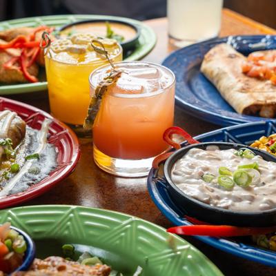 Various food and drinks.