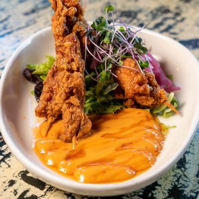 Spicy Chicken Pinchos, served