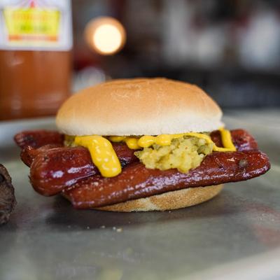 Double Meat Hotdog Split Roll.