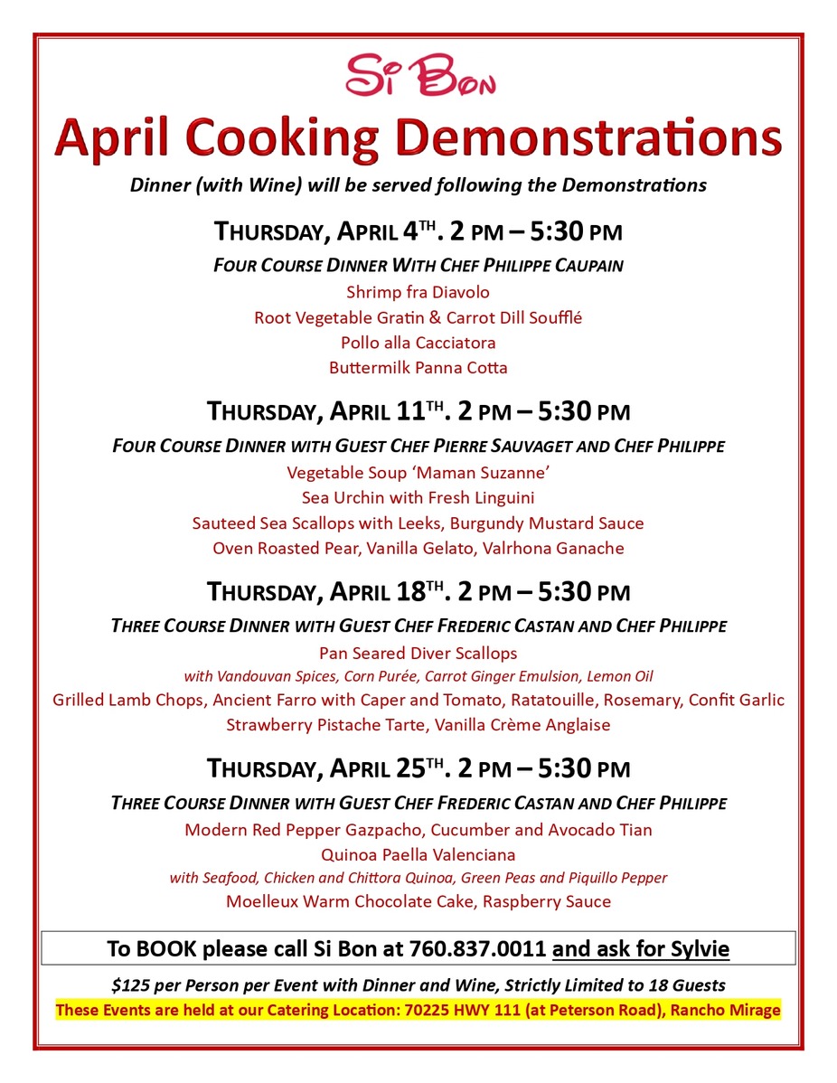 April Cooking Demonstrations at Si Bon Just Released event photo