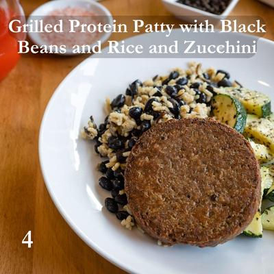 Grilled Protein Patty with Black Beans, Rice and Zucchini