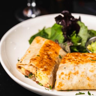 Scrambled eggs, black beans, house made pico di gallo and guacamole.