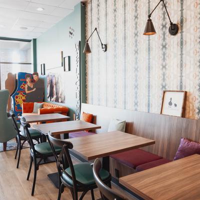 Interior, seating space.