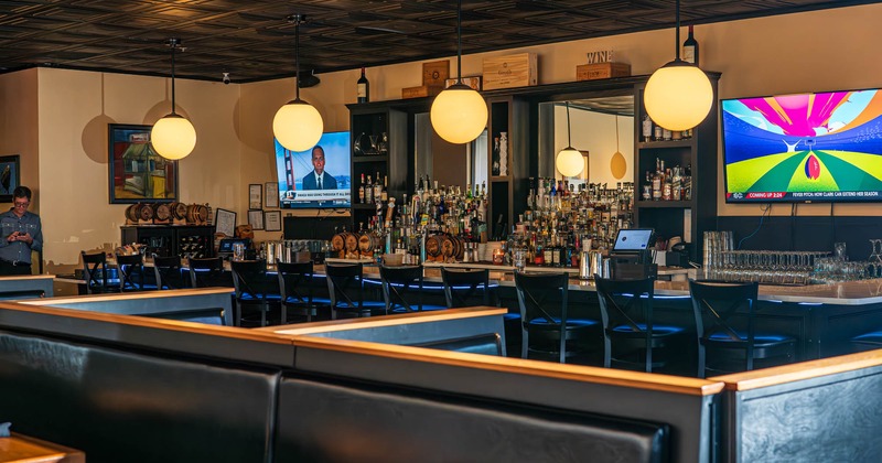 Interior, a bar behind the private booths