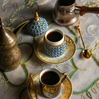 A traditional setting for serving Turkish coffee.