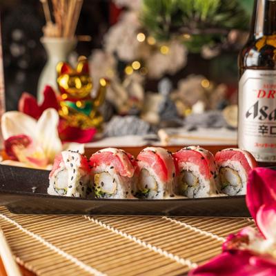 Acevichado Roll, made of shrimp tempura and avocado.