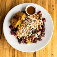 Love Beets and goat cheese salad, top view.