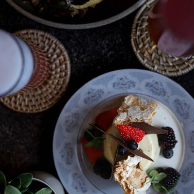 Sans Rival Panna Cotta, top view.