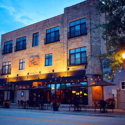 The restaurant's building and the street in front.