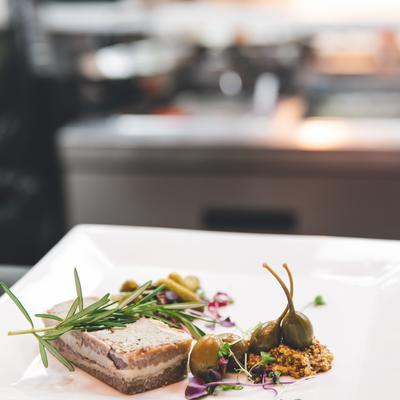 Larded pork fillet dish plate.