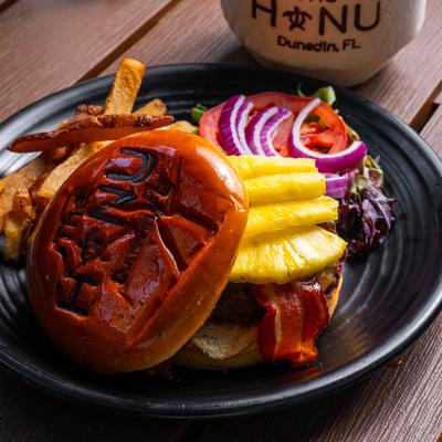 Big kahuna burger served with side fries.