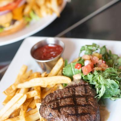 Chargrilled Sirloin Steak, served.