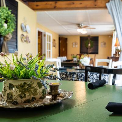 Interior, table set for customers