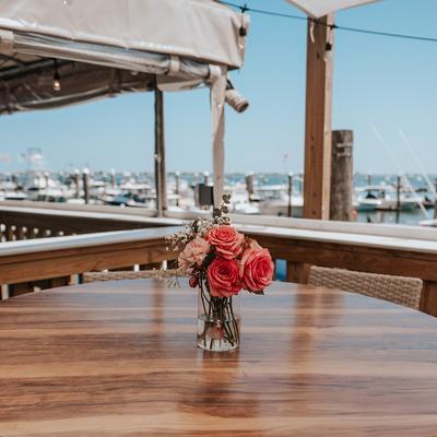 Flowers on the table outside.