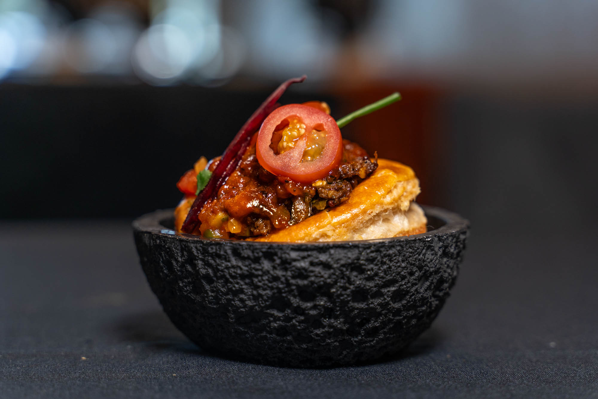 French pastry with Indian lamb