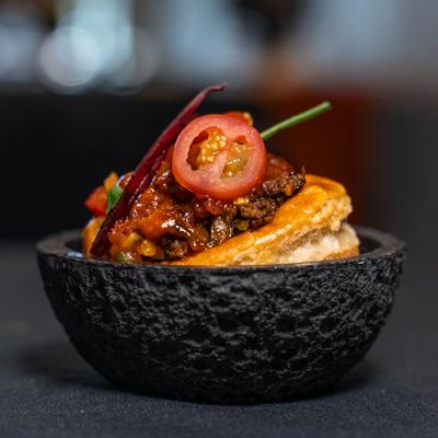 French pastry with Indian lamb.