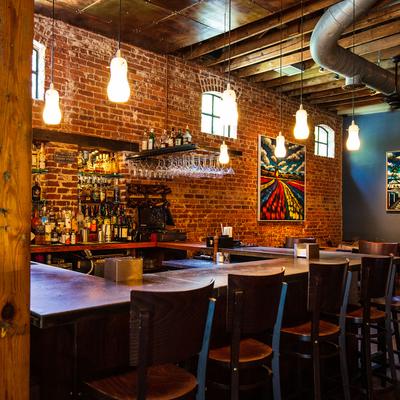 Interior, tables, chairs, windows, lighting, paintings