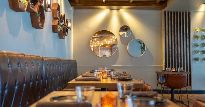 Tables ready for guests, closeup shot