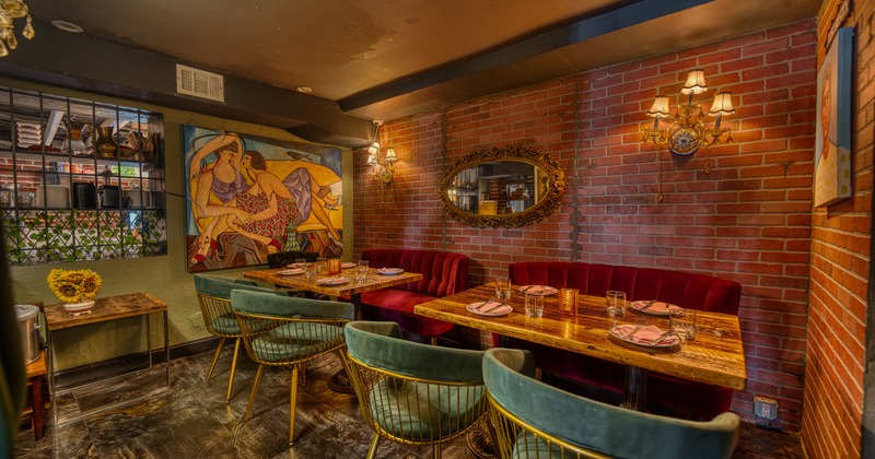 Interior, diner tables, booths, armchairs