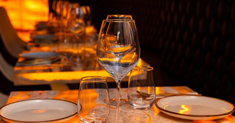 Interior, table ready for guests, closeup