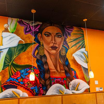 A large mural on an interior wall.