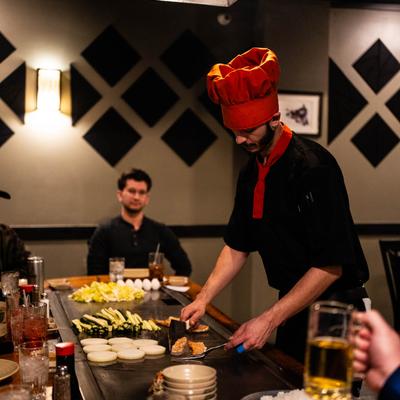 Teppanyaki chef in action.