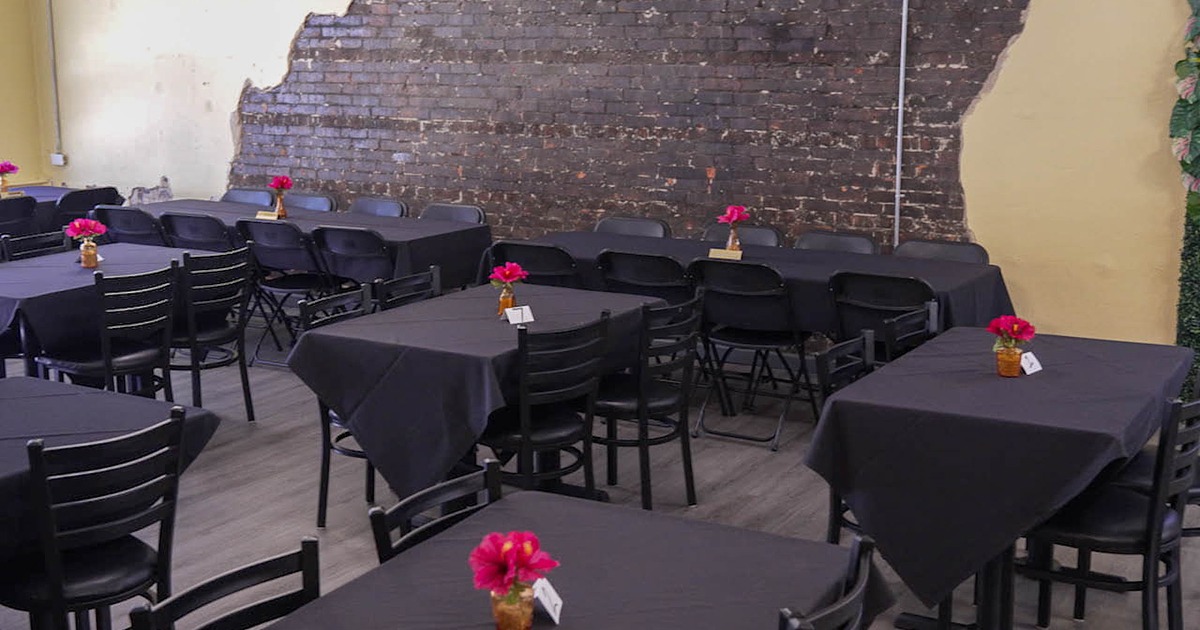 Interior, dining area, tables ready for guests