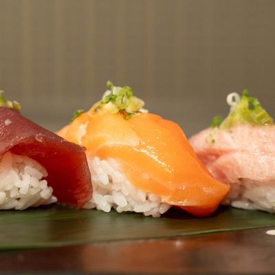 Tuna, salmon, and yellowtail sashimi.