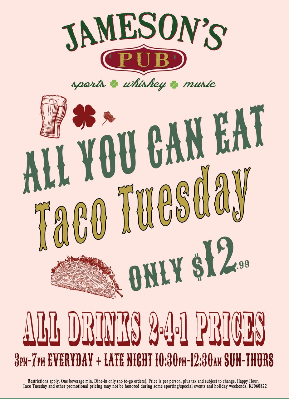 Promotional poster advertising all-you-can-eat Taco Tuesday