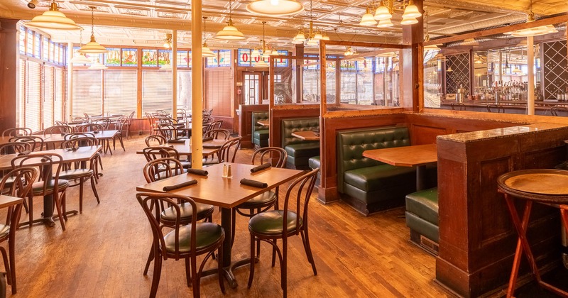 Interior, chairs, tables and restaurant booths