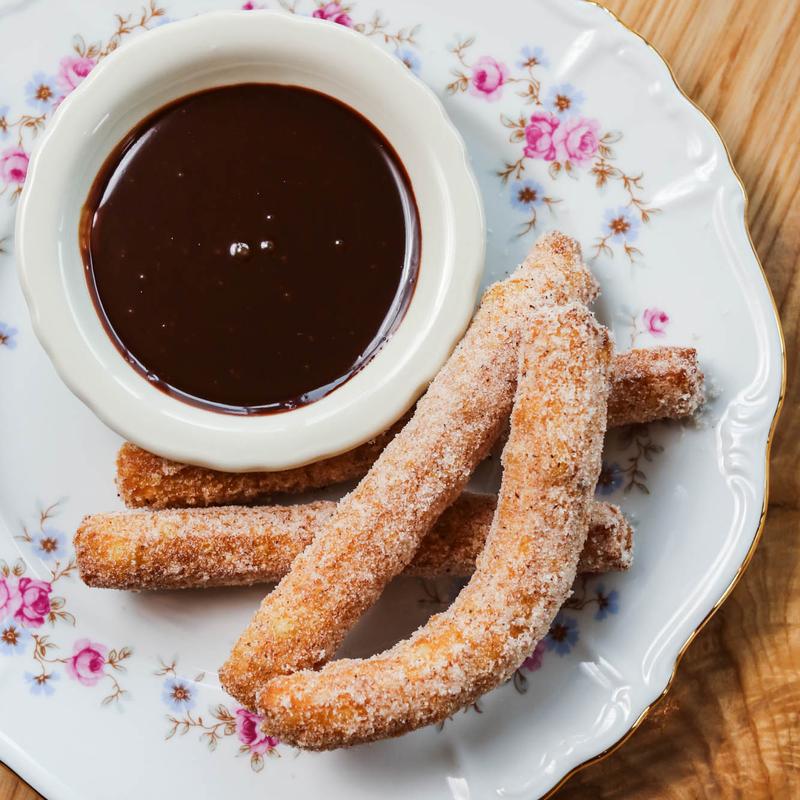 Fried Churros Bites with Chocolate Sauce photo