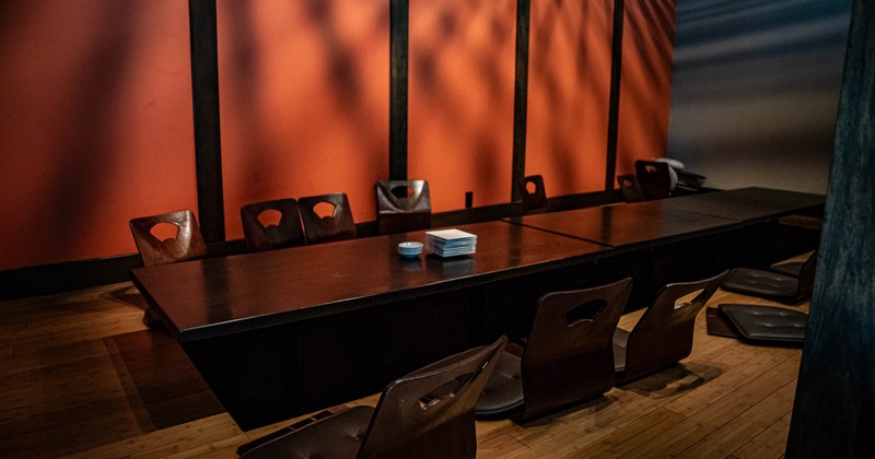 Interior, room with long wooden table
