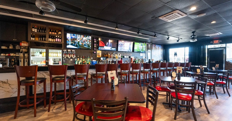 Interior, seating tables and bar