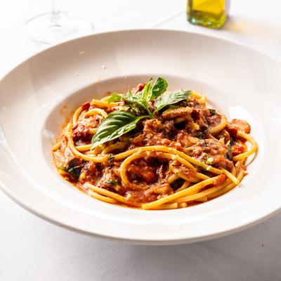 Bucatini Bolognese.