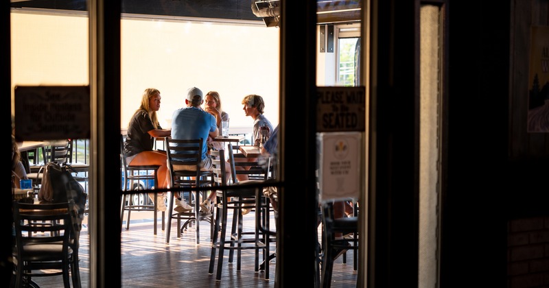 Terrace, table, guest seating, view from inside