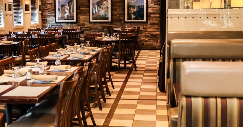 Interior, set dining tables ready for guests