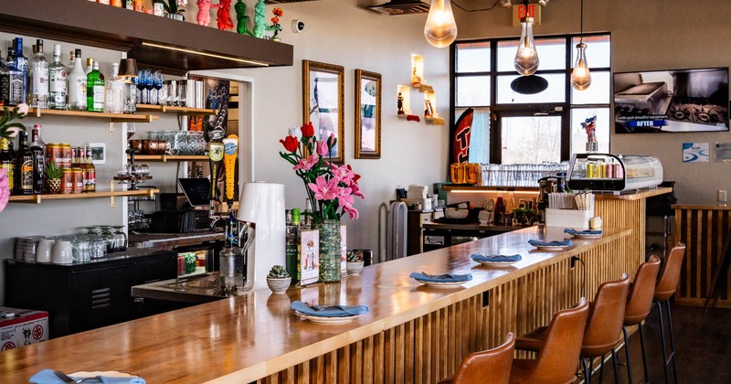 Interior, bar area, bar and bar stools