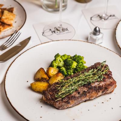 ny aged strip steak.