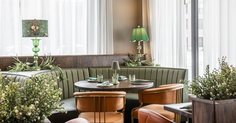 Interior, booths with table and chairs