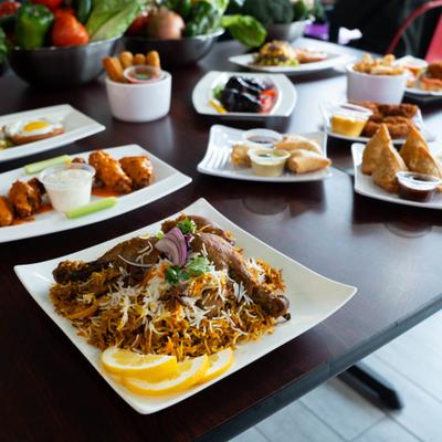 Assorted food dishes.