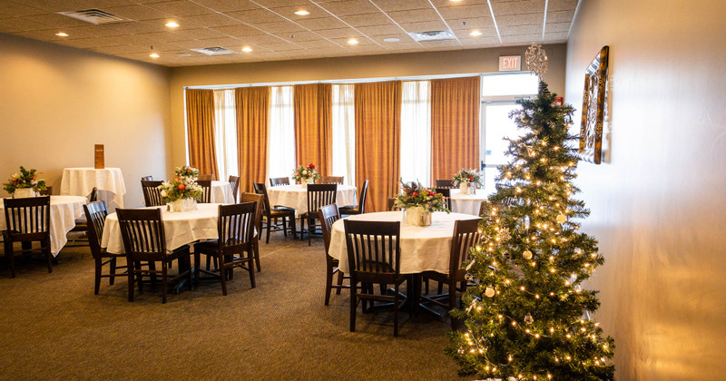 Main dining area with Christmas tree
