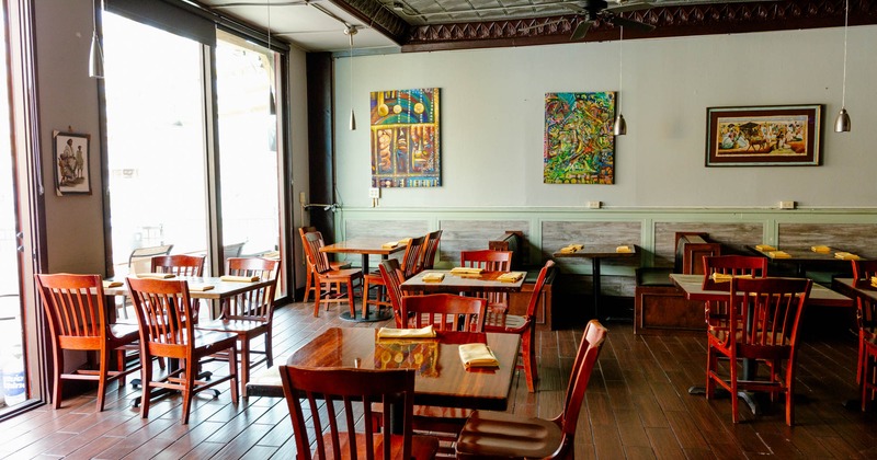 Interior, dining tables and seating